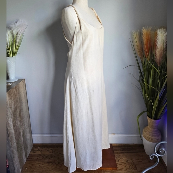 Zara, New Ivory Linen Blend Twist Strap Strappy Open Back Maxi Dress Size XXL - Picture 6 of 13
